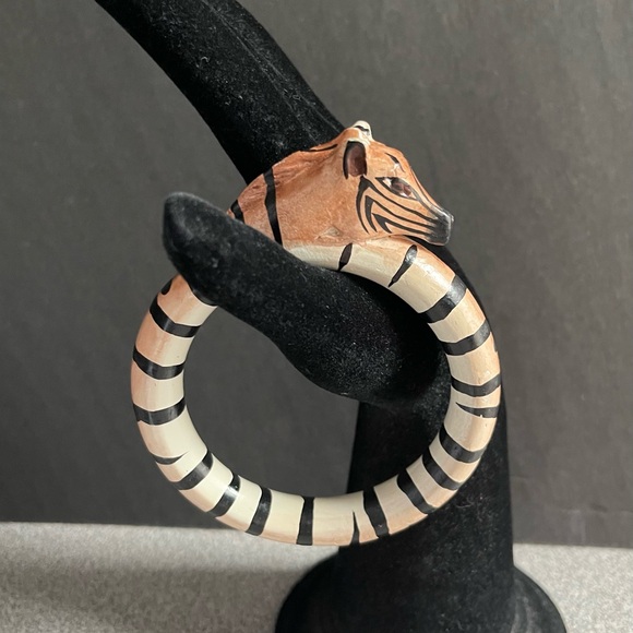 Wood Carved Zebra Bangle Bracelet - Picture 3 of 7